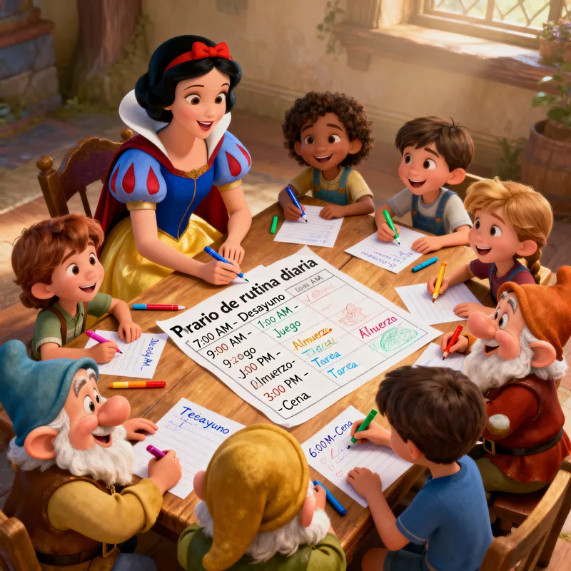 Pixar Style Snow White and Seven Dwarfs Art