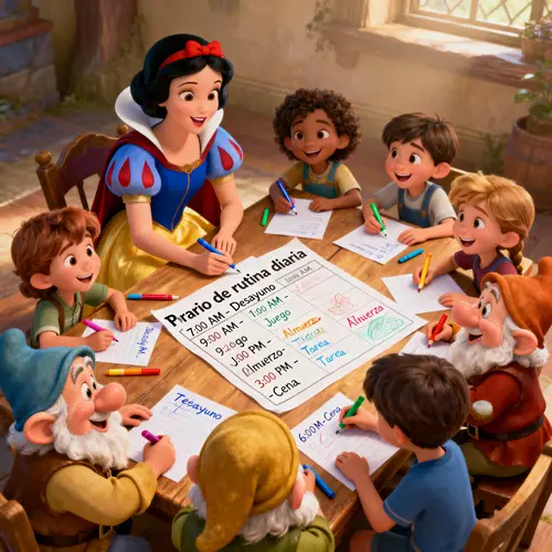 Pixar Style Snow White and Seven Dwarfs Art