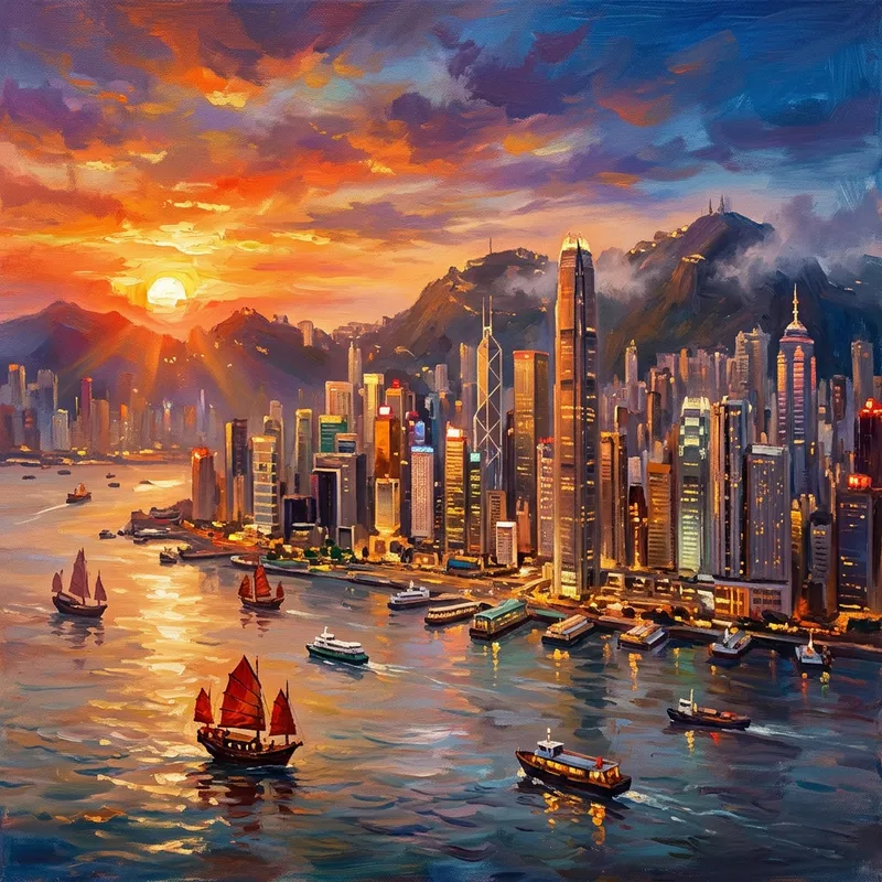 Vibrant Hong Kong Sunset Panorama Vibrant Hong Kong Sunset Panorama