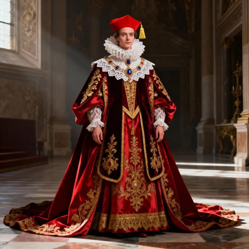 Intricate Cardinal Red Costume with Biretta
