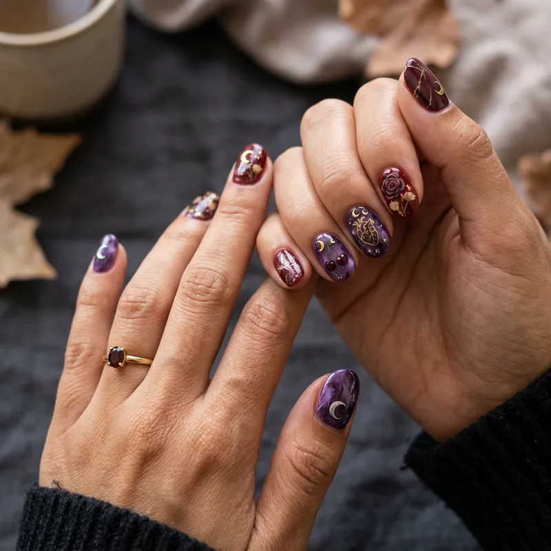 Elegant Autumn Nail Art for Short Round Nails