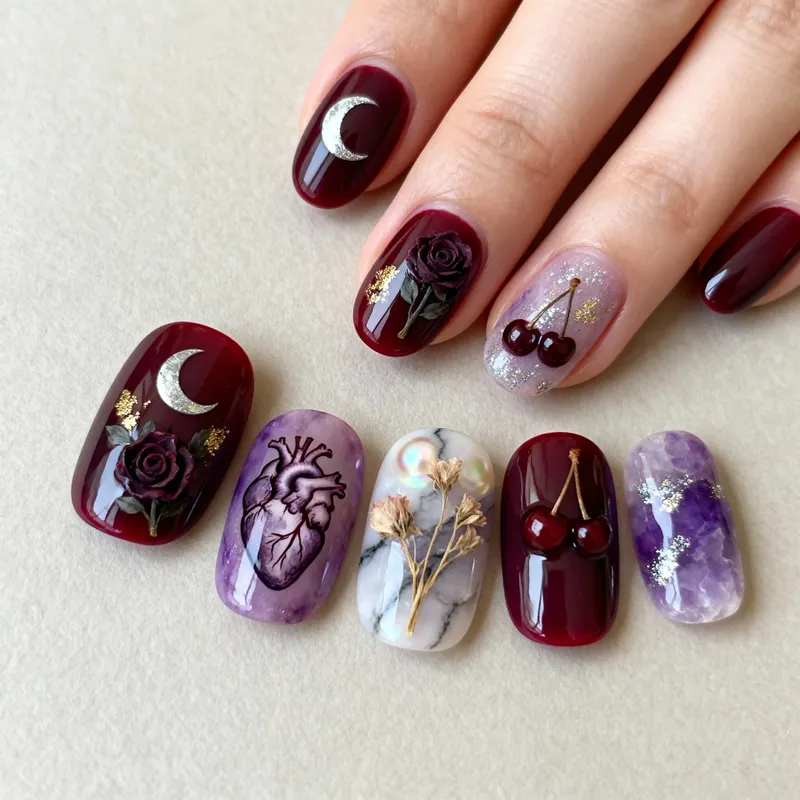 Elegant Autumn Nail Art for Short Round Nails