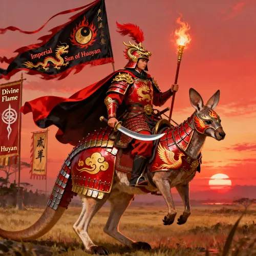 Majestic Fire Nation Warrior on Armored Kangaroo