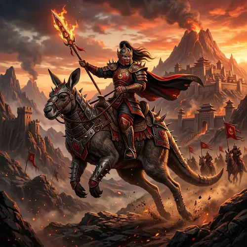 Majestic Fire Nation Warrior on Armored Kangaroo