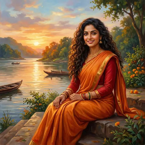 Tranquil Depiction of North Indian Woman in Traditional Attire