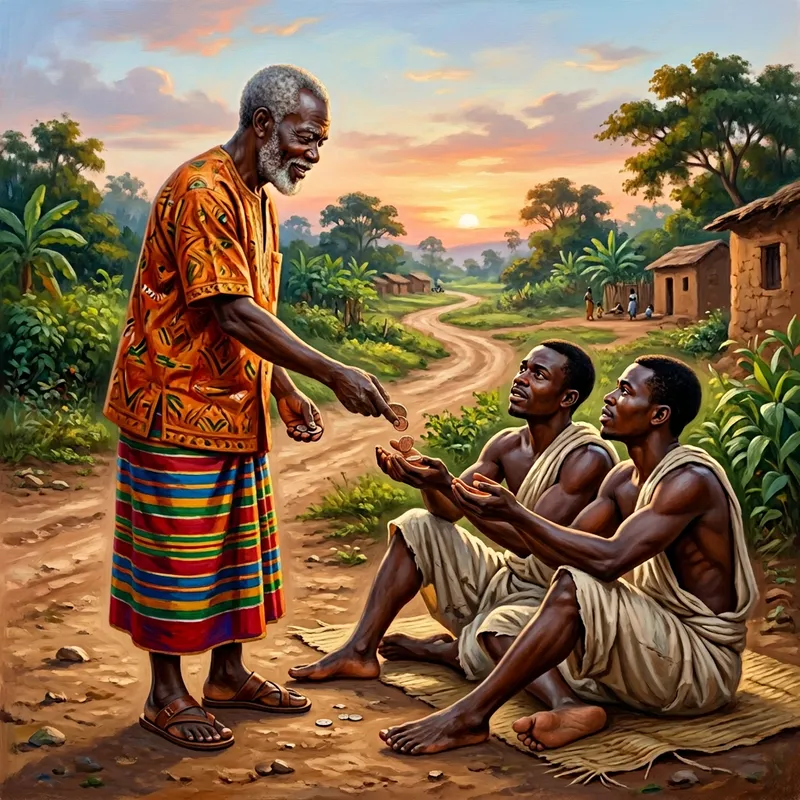 Generous Act of Giving in Vibrant African Scene Generous Act of Giving in Vibrant African Scene