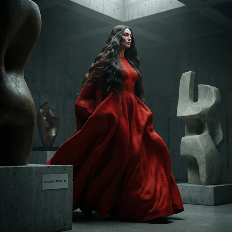Enigmatic Beauty: Awe-Inspiring Woman in Dramatic Red Dress