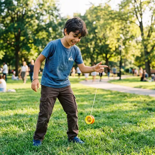 Middle-Eastern Boy Playing Yo-Yo in Sunny Park