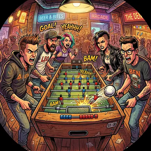 Epic Foosball Match in Vibrant Comic Style