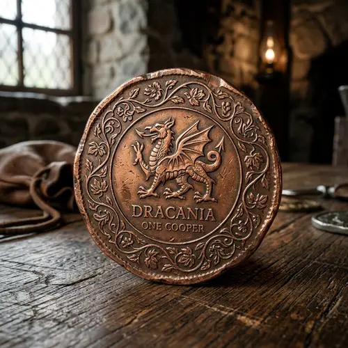 Medieval Fantasy Cooper Coin - Unique Design with Mythical Creature
