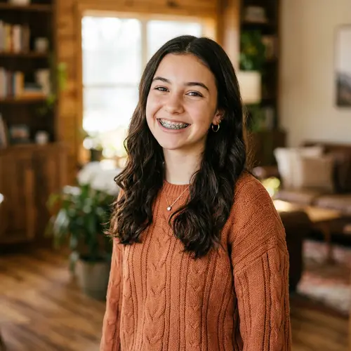Teenage Girl with Bright Smile and Grey Braces | Confident & Joyful Look