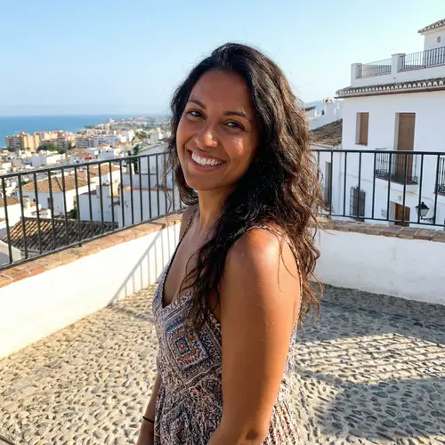 Radiant Hispanic Woman with Long, Cascading Hair