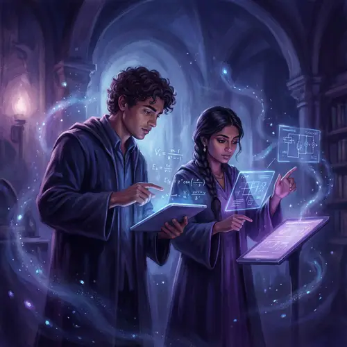 Fantasy Illustration of University Students Studying Technology Degree