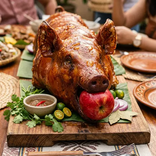 Delicious Grilled Lechon with Apple - Traditional Filipino Dish