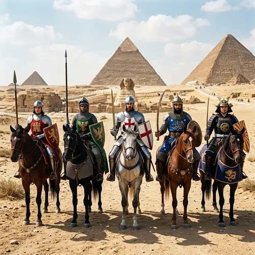 Legendary Egyptian Pyramids Panorama with Valiant Knights