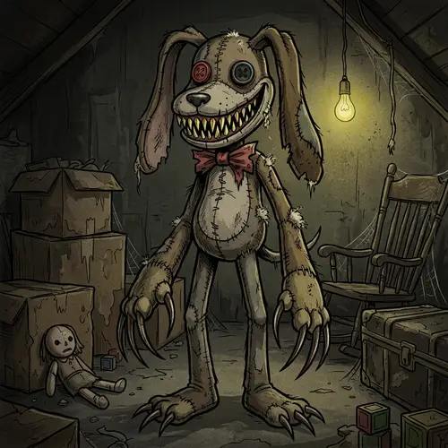 Eerie Stuffed Animal Dog with Long Claws and Razor-Sharp Teeth