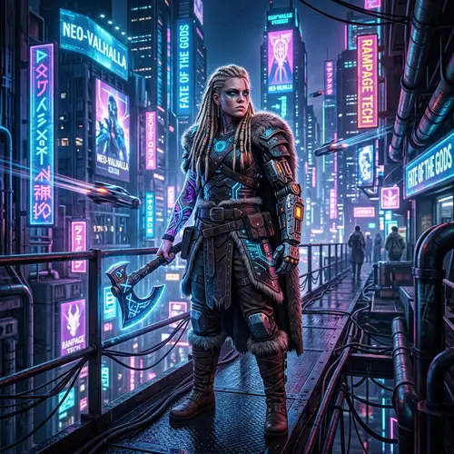 Viking Girl in a Stunning Cyberpunk Universe