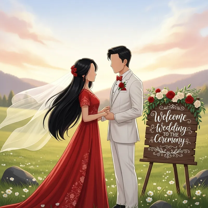 Asian Red Bird and White Groom Dress Animation