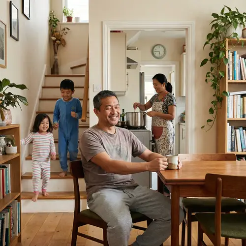 Warm and Inviting Home Scene with Multicultural Family