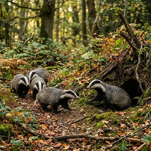 European Badger Enticing Others into Burrow