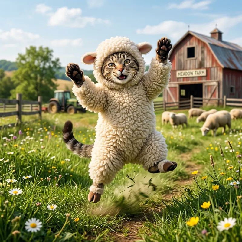 Dancing Cat in Sheep Costume - Fun Animal Disguise