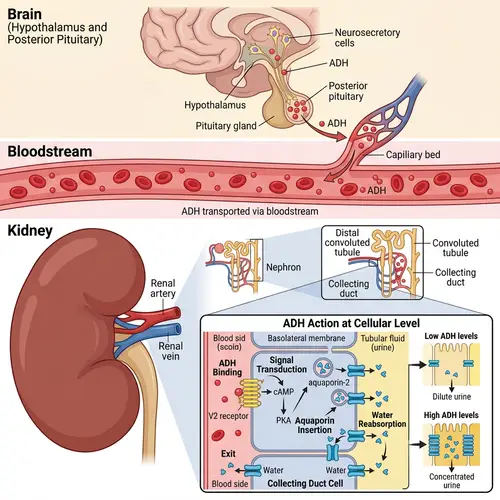 ADH Action in Human Body: Brain, Bloodstream & Kidneys