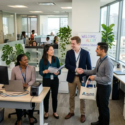 Inclusive Welcome: Newly Hired Employee greeted by HR Professionals