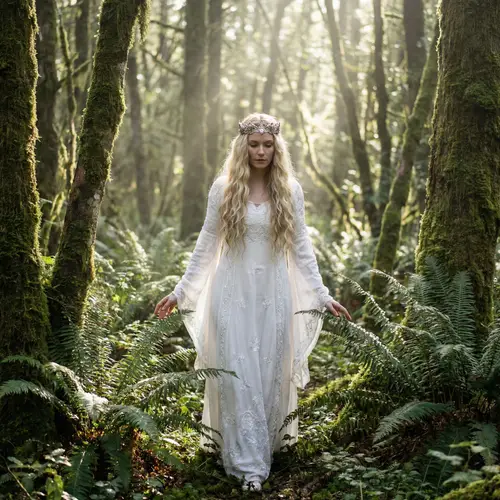 Enchanted Forest: Elegantly Dressed Woman in White