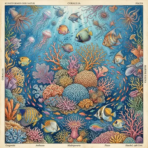 Surreal Underwater Scene with Colorful Coral Reefs and Exotic Fish