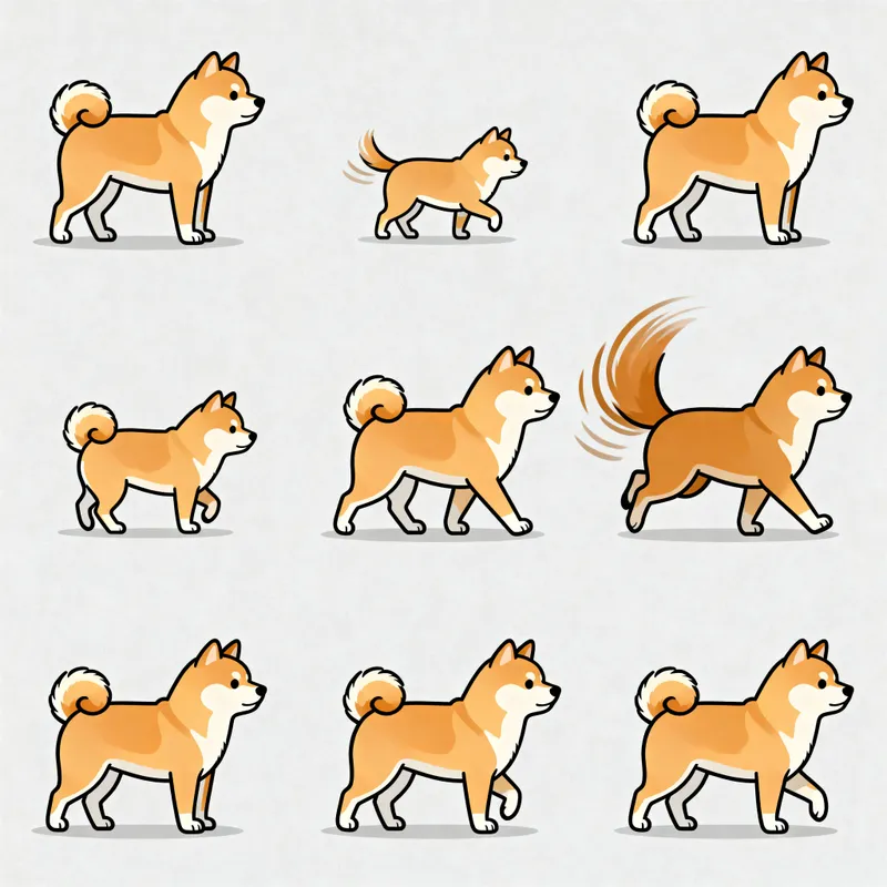 Cartoon Shiba Inu Tail Wag Animation Frames
