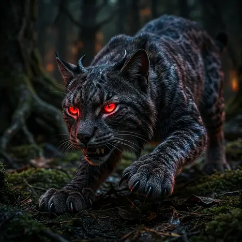 Demonic Feline with Glowing Red Eyes | Supernatural Creature
