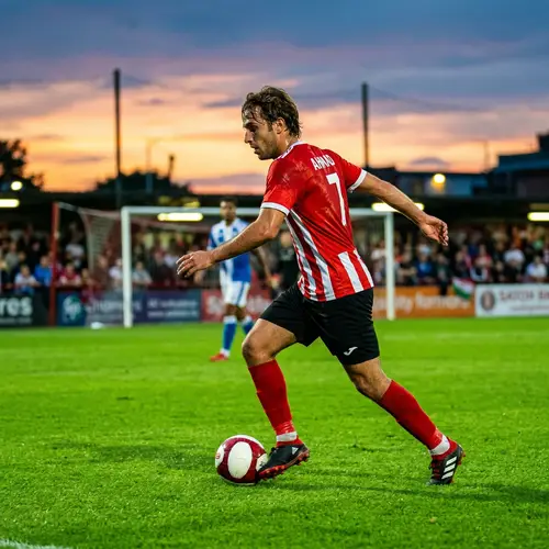 Energetic Middle-Eastern Man Playing Football at Sunset
