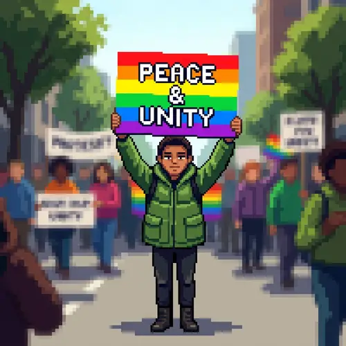Vibrant Pixelated Protest Sign Art