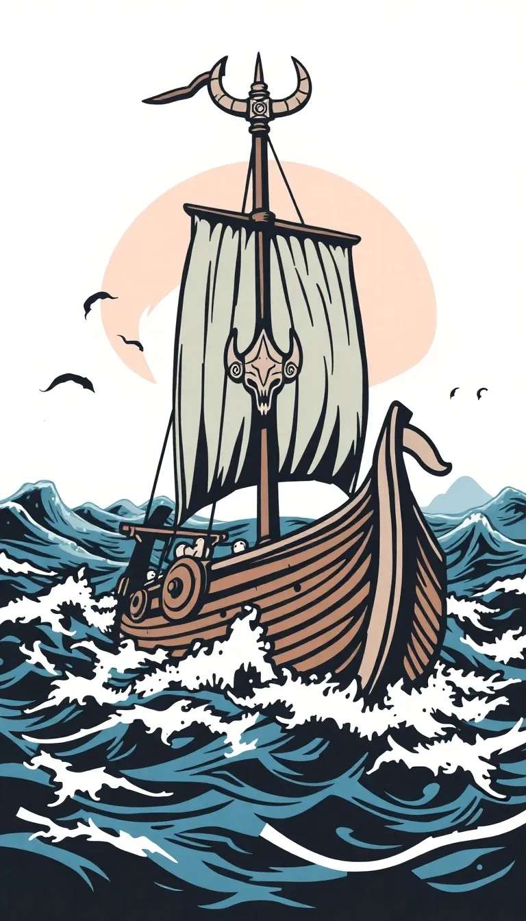 Bold Viking T-Shirt Design with Longship & Runes Bold Viking T-Shirt Design with Longship & Runes