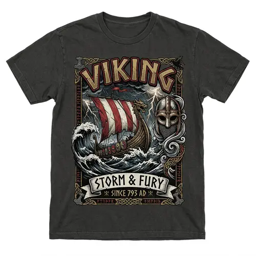 Bold Viking T-Shirt Design with Longship & Runes