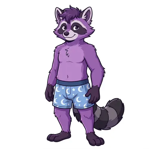 Male Purple Raccoon Demi-Human in Tight Boxers | Cartoon Character