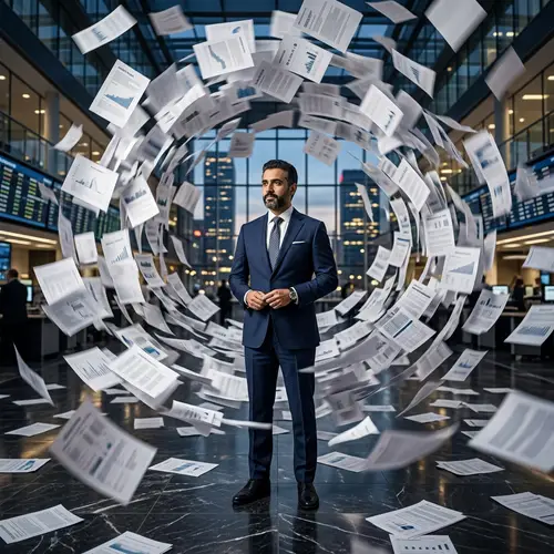 Middle-Eastern Investor in Chaos: Elegant Serenity Amidst a Whirlwind