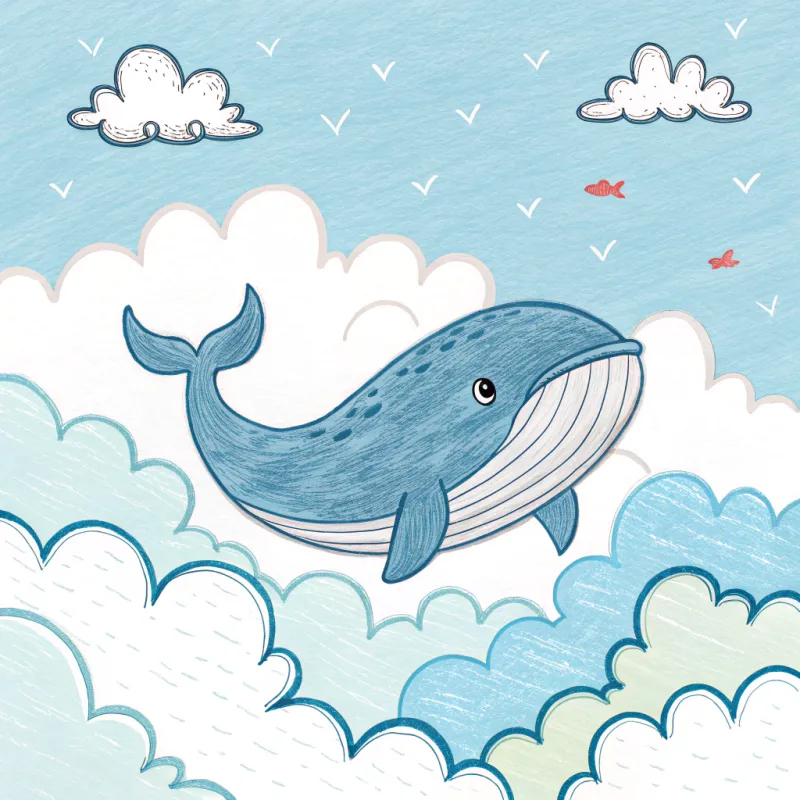 Whale-Shaped Cloud in Childish Drawing Style