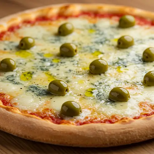 Italian Pizza with Roquefort Cheese and Olives
