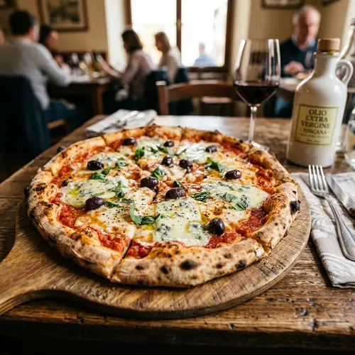 Italian Pizza with Roquefort Cheese and Olives