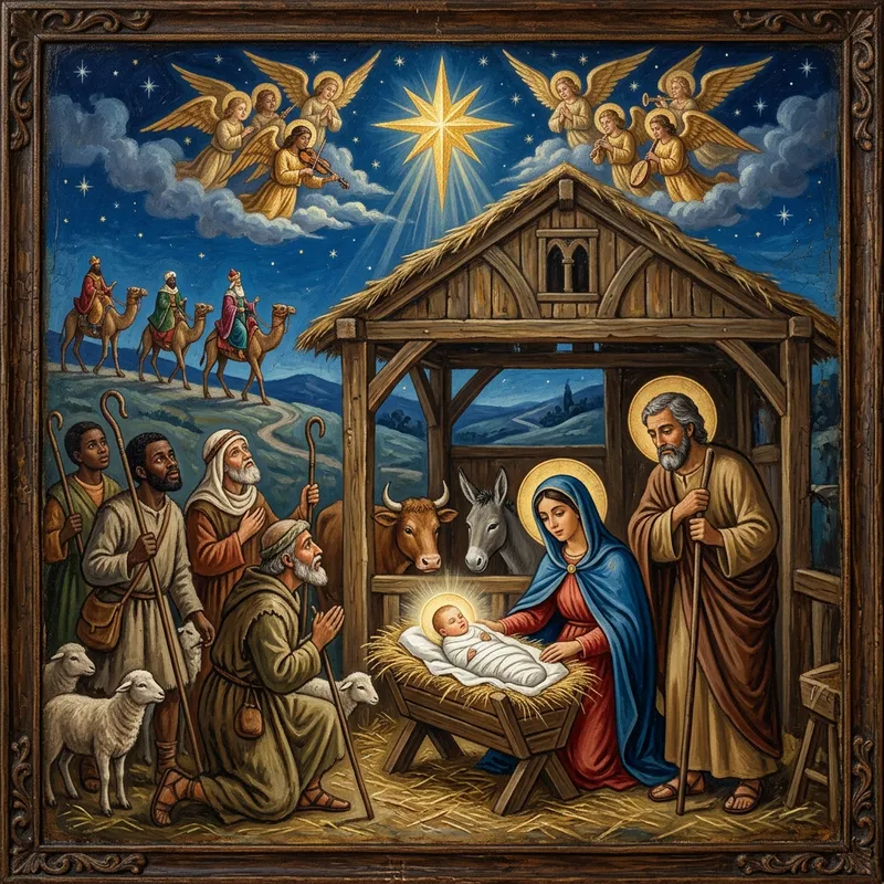 Nativity Scene Oil Painting - Birth of Jesus Cristo