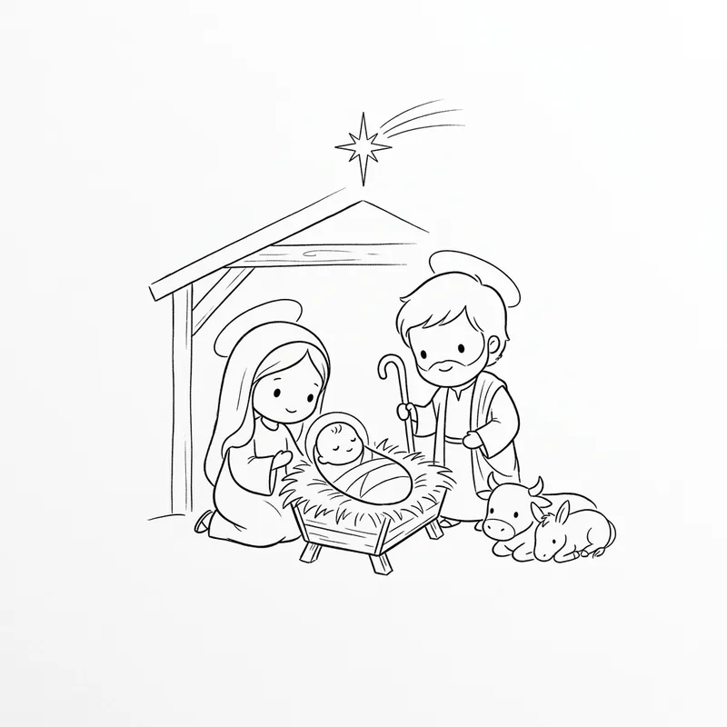 Minimalist Birth of Jesus Christ Drawing | Fine Lines