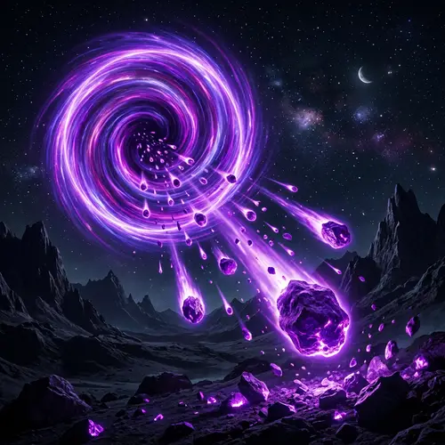 Purple Meteorites Exiting from Circular Swirling Portal