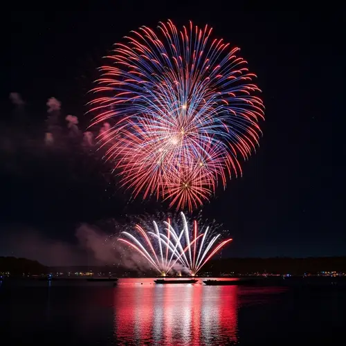 Patriotic Fireworks Over the Lake