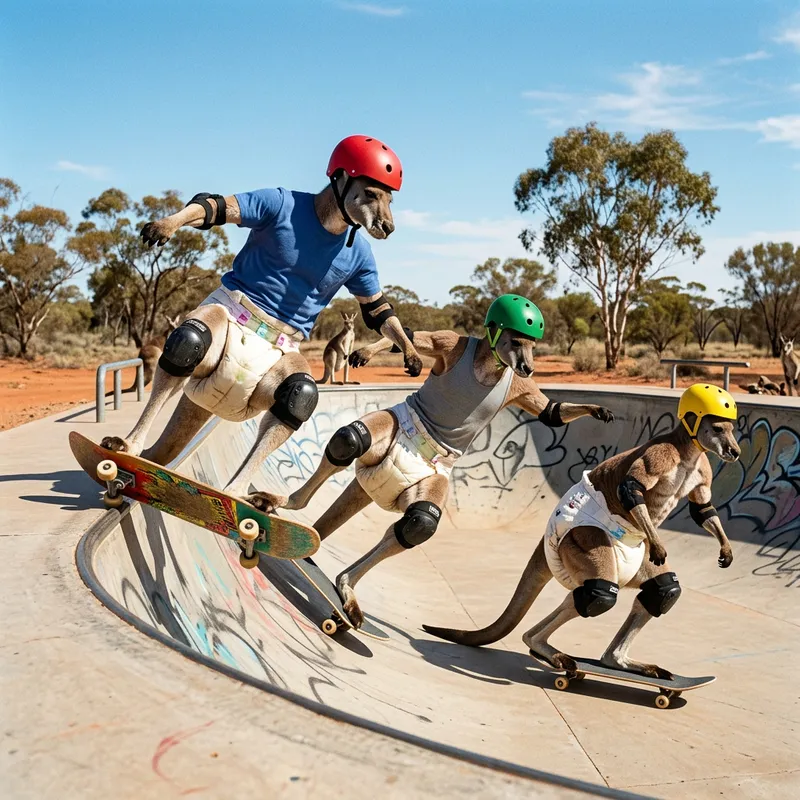 Muscular Kangaroos Skateboarding in Diapers