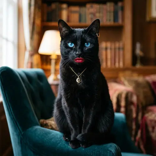Feminine Black Cat with Striking Blue Eyes & Makeup