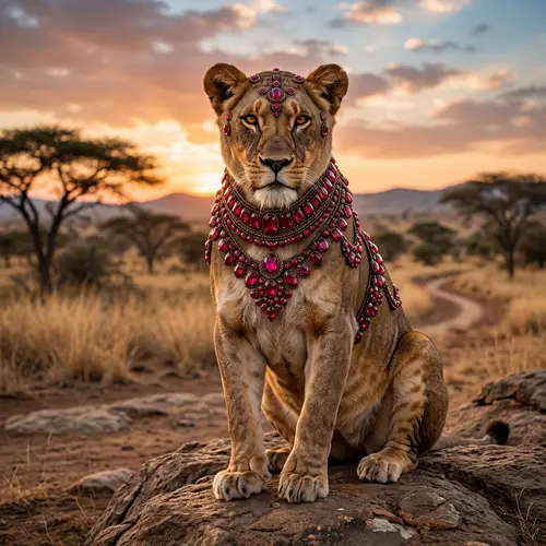 Lioness with Stunning Red Gems