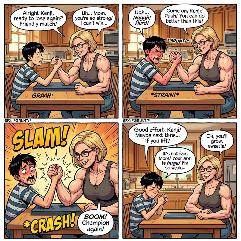 Epic Arm-Wrestling Match: Mother vs. Son Comic Strip