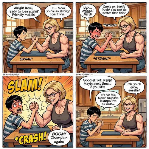 Epic Arm-Wrestling Match: Mother vs. Son Comic Strip