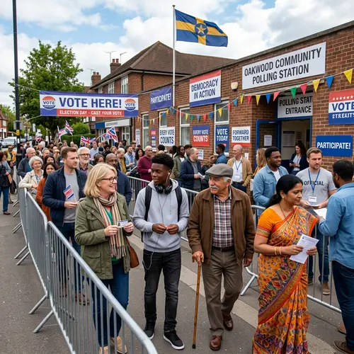 Diverse Citizens Engaged in Election Day at Polling Station